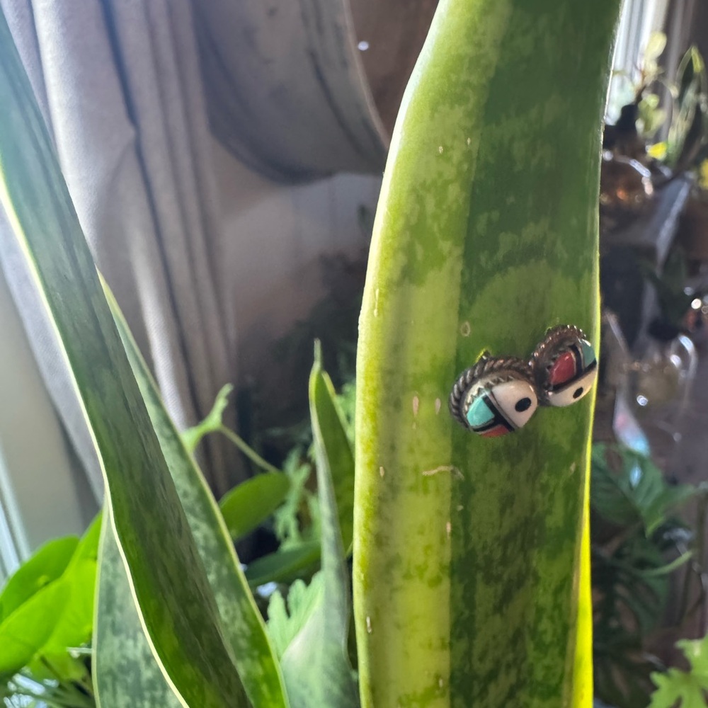 Vintage Zuni Sunface Sterling Silver Inlay Earrings